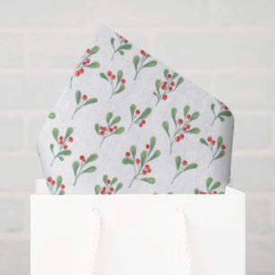 Papel De Seda Patrón de Navidad de bayas de acuarela roja y vege
