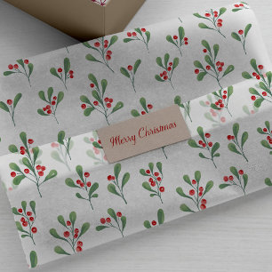 Papel De Seda Patrón de Navidad de bayas de acuarela roja y vege