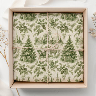 Papel De Seda Patrón de Navidad de Toile Vintage Verde
