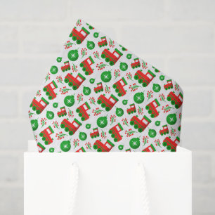 Papel De Seda Patrón de Navidad de tren de juguete rojo verde 