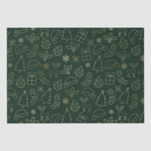 Papel De Seda Patrón de Navidad elegante en verde y dorado con p