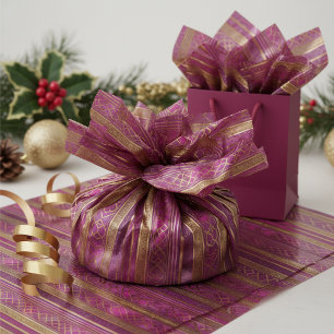 Papel De Seda Patrón de Navidad en Magenta Dorado #2 ID1009