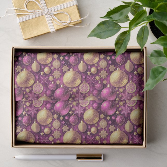 Papel De Seda Patrón de Navidad en oro magenta #31 ID1009 (Regalo )