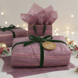 Papel De Seda Patrón de Navidad en oro magenta # 35b ID1009