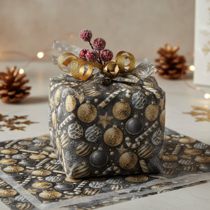 Papel De Seda Patrón de Navidad en Oro Negro #12 ID1009