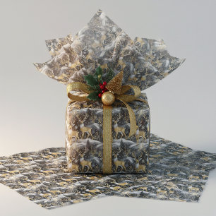 Papel De Seda Patrón de Navidad en Oro Negro #14 ID1009