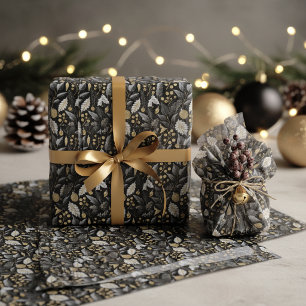 Papel De Seda Patrón de Navidad en Oro Negro#18 ID1009