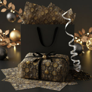 Papel De Seda Patrón de Navidad en Oro Negro #20 ID1009