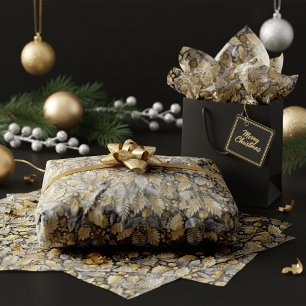 Papel De Seda Patrón de Navidad en Oro Negro#22 ID1009