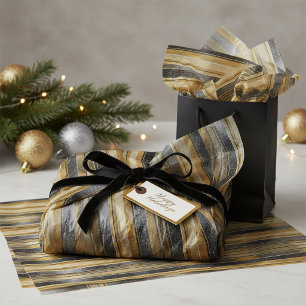 Papel De Seda Patrón de Navidad en Oro Negro #27 ID1009