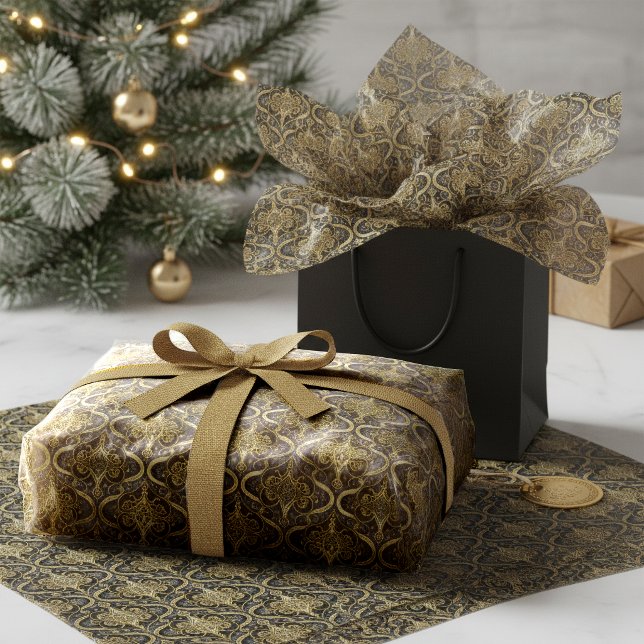 Papel De Seda Patrón de Navidad en Oro Negro #30 ID1009 (Subido por el creador)