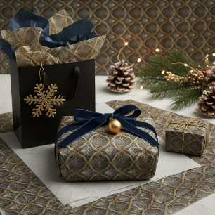 Papel De Seda Patrón de Navidad en Oro Negro #31 ID1009