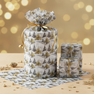 Papel De Seda Patrón de Navidad en Oro Negro #4 ID1009