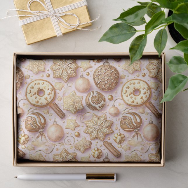 Papel De Seda Patrón de Navidad en Oro Rosa#12 ID1009 Envoltura (Regalo )