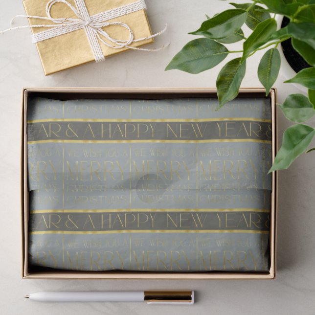 Papel De Seda Patrón de Navidad Green Gold #35b ID1009 (Regalo )