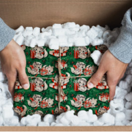 Papel De Seda Patrón de Navidad Vintage Verde de los 50 con gati