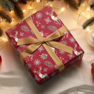 Papel De Seda Patrón de navidades con ciervos y aletas rojas