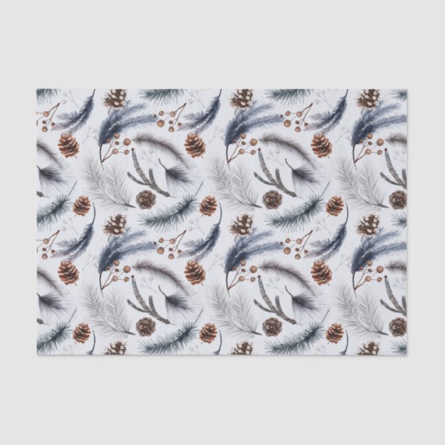 Papel De Seda Patrón de Navidades de agujas de pino y pino (Anverso)