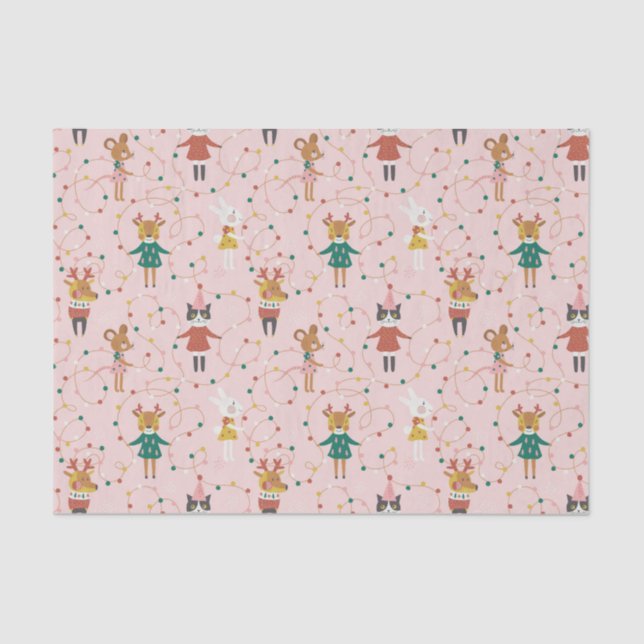 Papel De Seda Patrón de Navidades de amigos de animales festivos (Anverso)