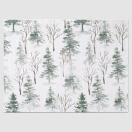 Papel De Seda Patrón de Navidades de árboles verde invierno y ni