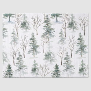 Papel De Seda Patrón de Navidades de árboles verde invierno y ni