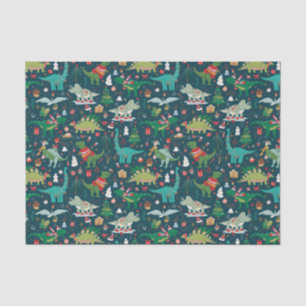 Papel De Seda Patrón de Navidades de dinosaurios festivos