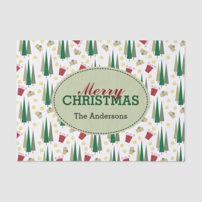 Papel De Seda Patrón de Navidades de estilo retro, personalizado (Anverso)