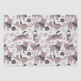 Papel De Seda Patrón de Navidades de gatos festivos