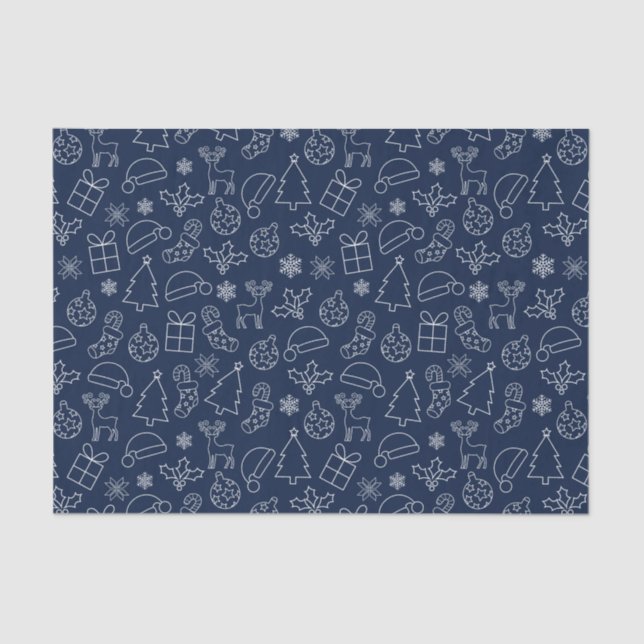 Papel De Seda Patrón de Navidades de invierno azul y blanco de l (Anverso)