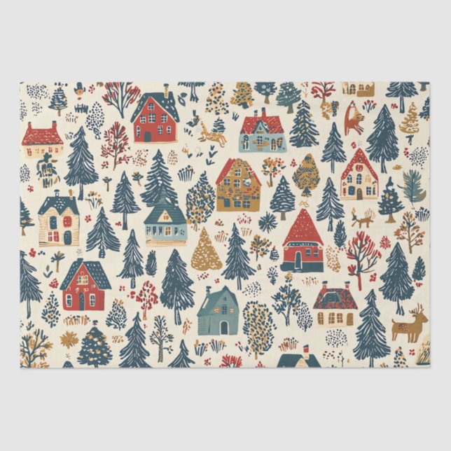 Papel De Seda Patrón de Navidades de madera de época (20) (Anverso)