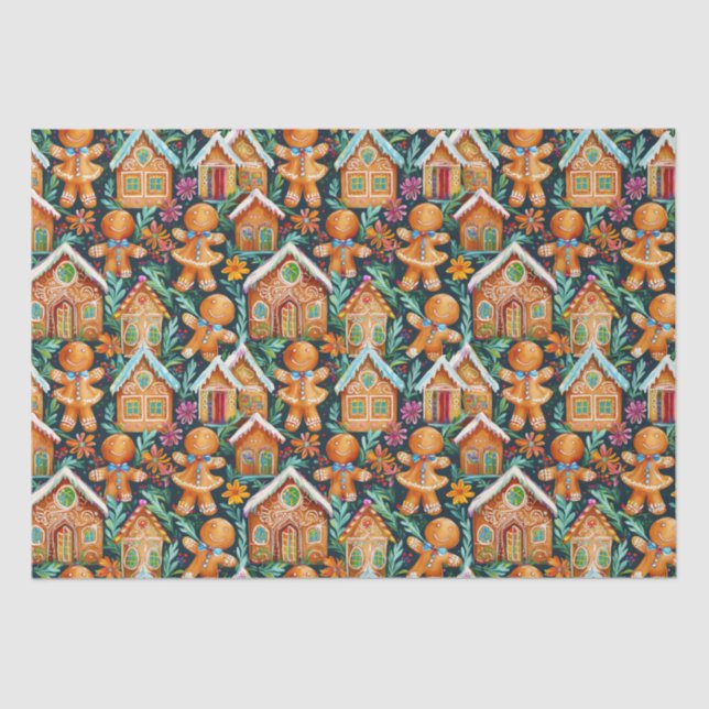 Papel De Seda Patrón de Navidades de pan de jengibre (Anverso)
