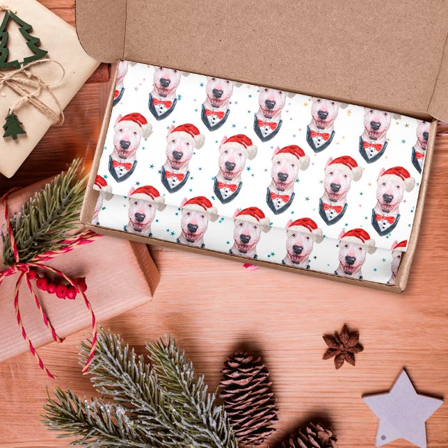 Papel De Seda Patrón de Navidades de Perro de Cute Bull Terrier (Subido por el creador)
