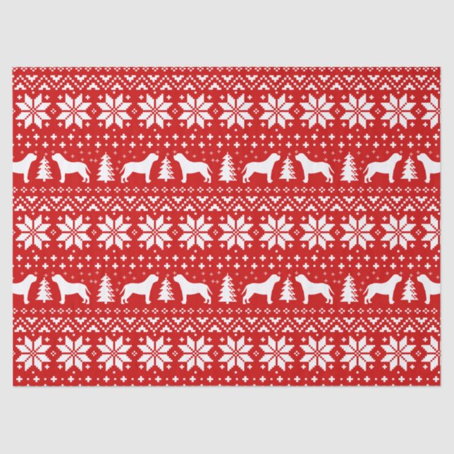Papel De Seda Patrón de Navidades de siluetas mastiff rojo (Anverso)