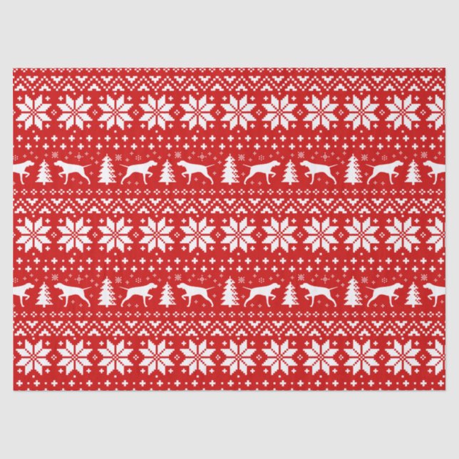 Papel De Seda Patrón de Navidades de siluetas punteros rojo (Anverso)