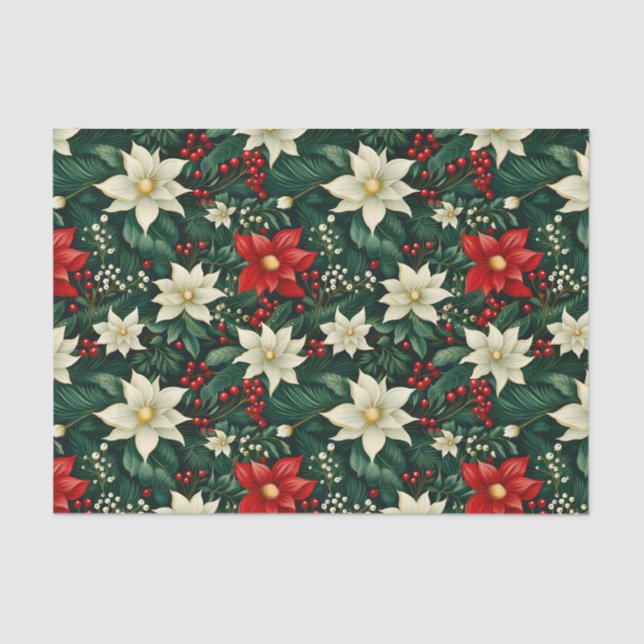 Papel De Seda Patrón de Navidades florales (Anverso)