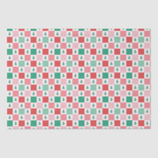 Papel De Seda Patrón de Navidades Retro Checkers - Verde Rojo