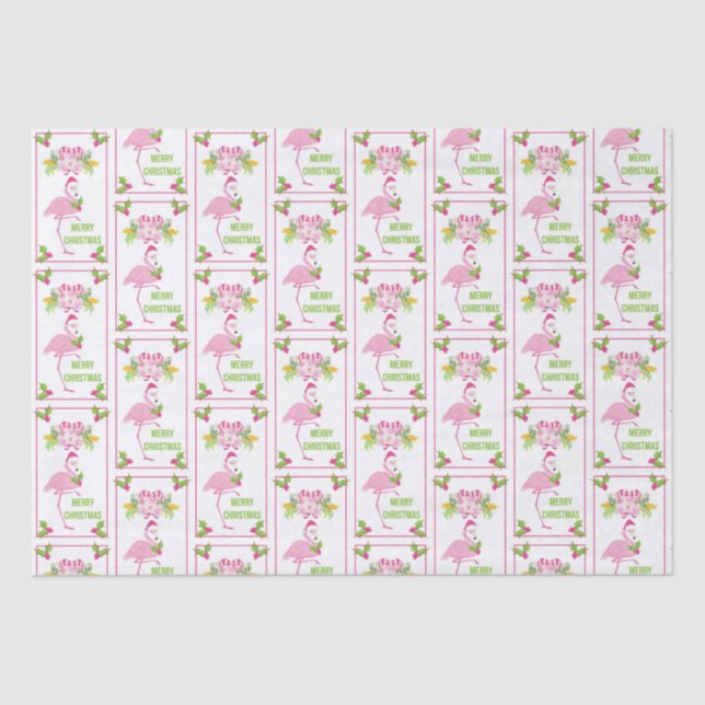 Papel De Seda Patrón de Navidades tropicales Flamingo Rosa (Anverso)
