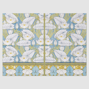 Papel De Seda Patrón de Nenúfar Art Nouveau Verde Salvia