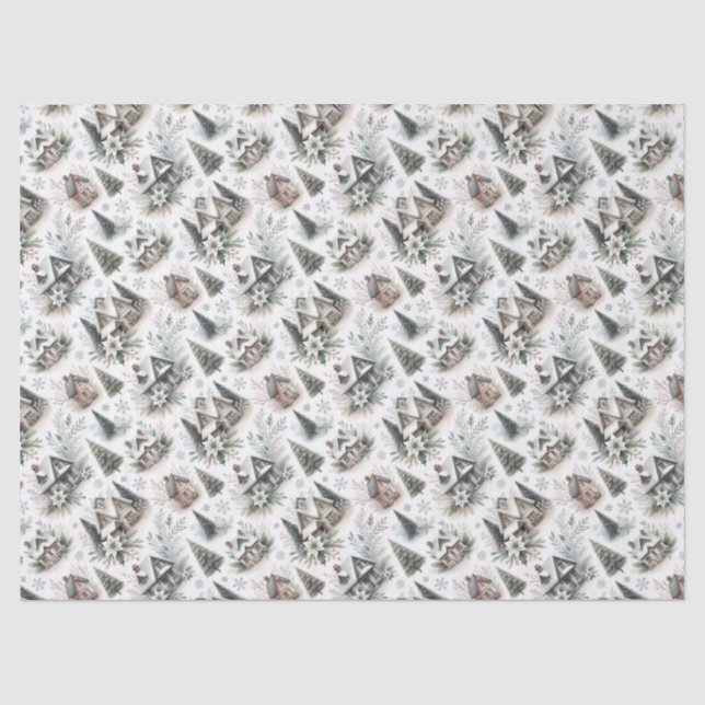 Papel De Seda Patrón de nevada de cabaña de invierno (Anverso)