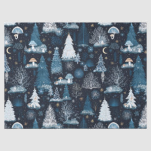 Papel De Seda Patrón de noche de bosque de invierno encantado (3