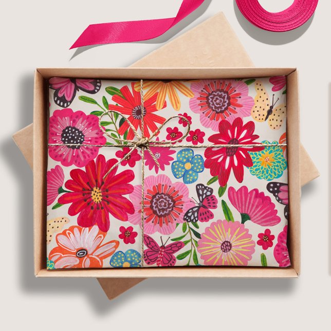 Papel De Seda Patrón de novia flor silvestre brillante (Bright Wildflower Pattern Bridal Shower Tissue Paper)