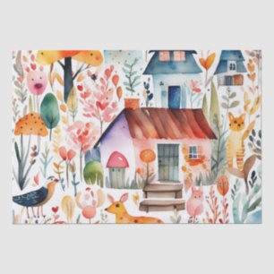 Papel De Seda Patrón de núcleo de la cabaña floral colorida