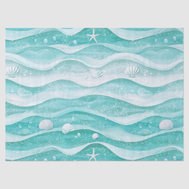 Papel De Seda Patrón de ola del océano de conchas costeras (Anverso)