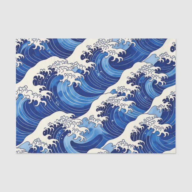 Papel De Seda Patrón de ola grande japonesa Océano  (Anverso)