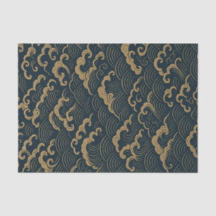 PAPEL DE SEDA PATRÓN DE OLA JAPONESA EN NEUTRO OSCURO
