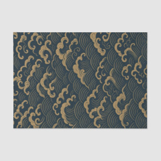 PAPEL DE SEDA PATRÓN DE OLA JAPONESA EN NEUTRO OSCURO