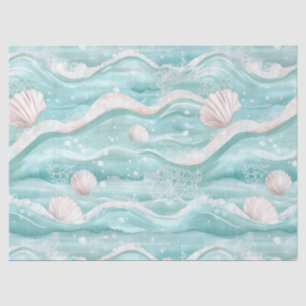 Papel De Seda Patrón de olas del océano acuático y conchas marin