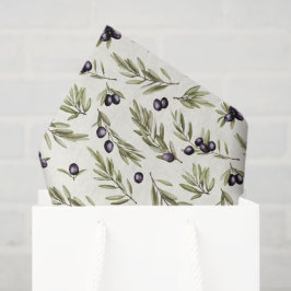 Papel De Seda Patrón de olivo de estilo francés acuarela verde s
