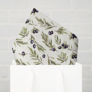 Papel De Seda Patrón de olivo de estilo francés acuarela verde s