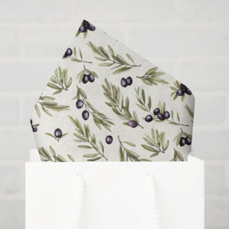 Papel De Seda Patrón de olivo de estilo francés acuarela verde s